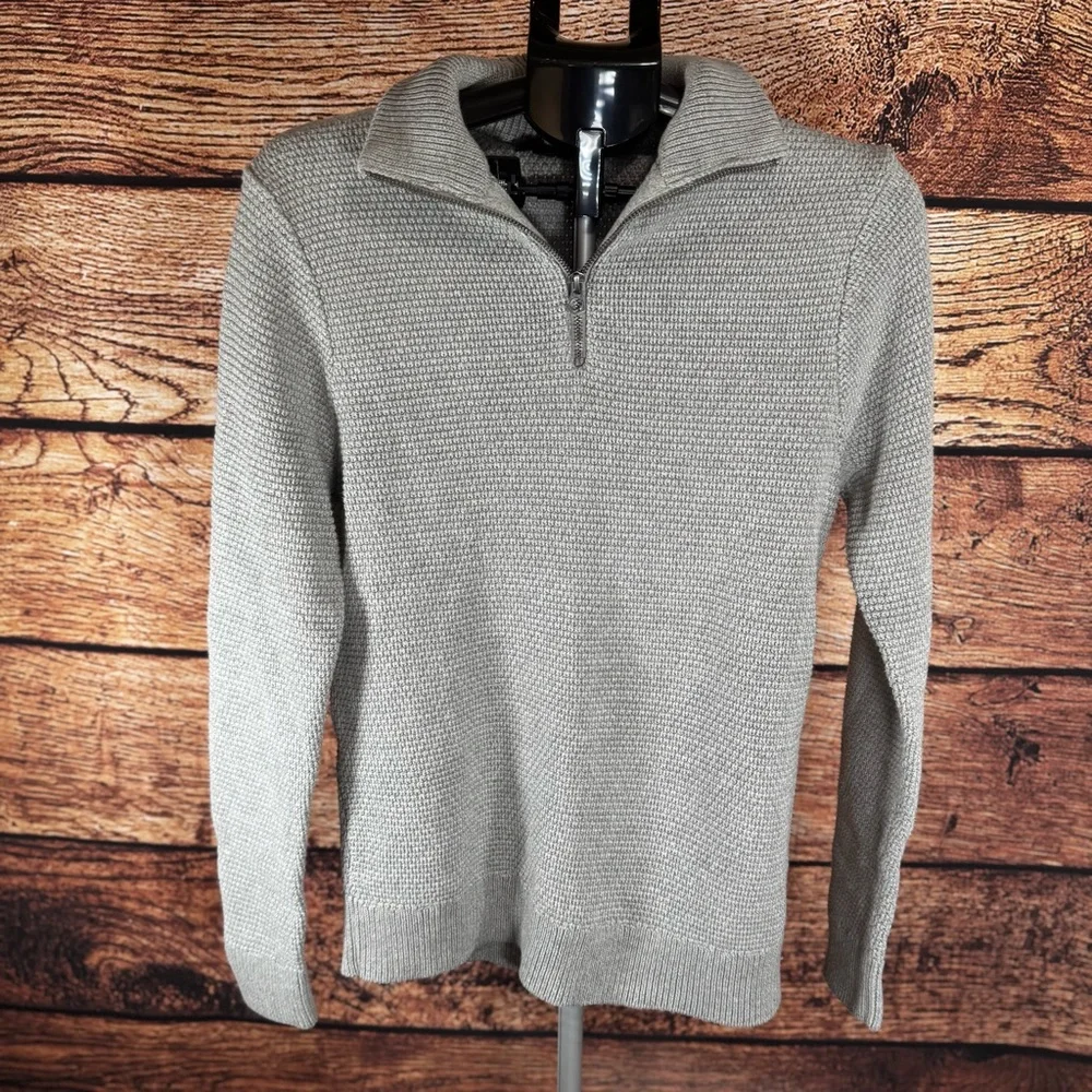 J.Crew‎ Men’s Gray Quarter Zip Waffle Knit Sweater | Business Casual 100% Cotton